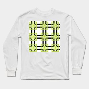 Black and White and Lime Green Pattern Long Sleeve T-Shirt